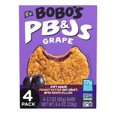 Bobo's PB&Js Grape Soft Baked Peanut Butter Oat Crust Bars - 8.4oz/4ct | Target