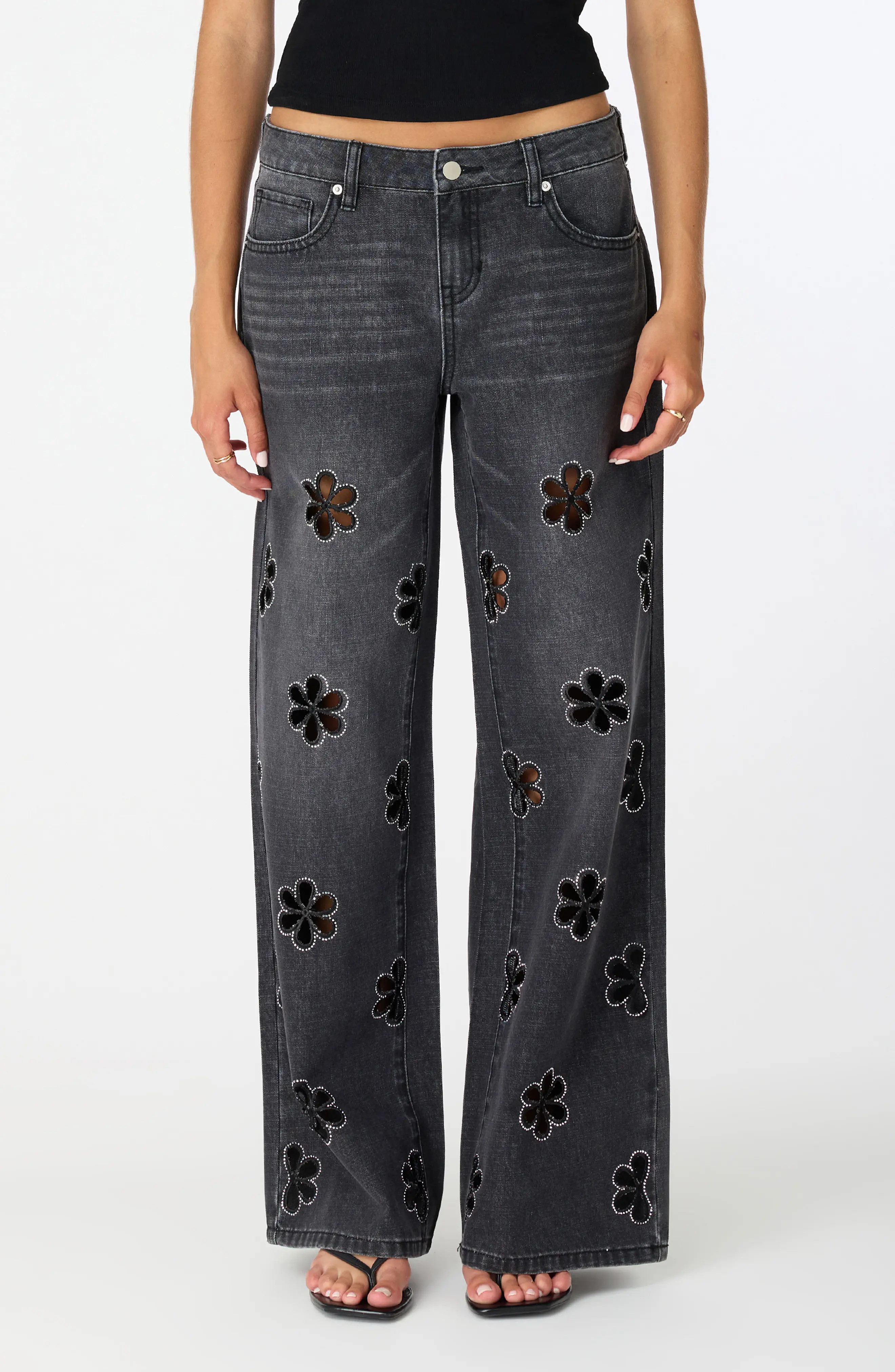 Fade Out Loud Bohdi Floral Cutout Straight Leg Jeans (Women) | Nordstrom | Nordstrom