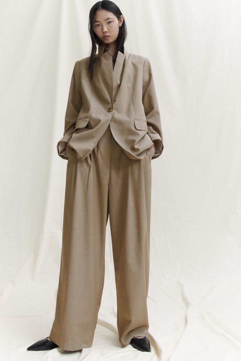 Wide trousers - Dark beige - Ladies | H&M GB | H&M (UK, MY, IN, SG, PH, TW, HK)