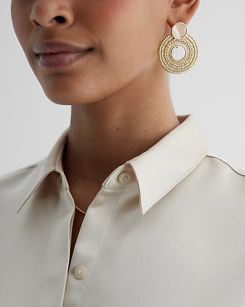 Textured Stone Embellished Circle Stud Earrings | Express