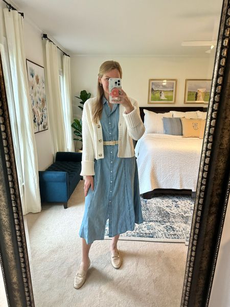 What I work to work — denim shirt dress with cropped, knit white sweater

Dress buttons are fully functional and it comes with removable denim fabric belt

#LTKSeasonal #LTKfindsunder100 #LTKstyletip