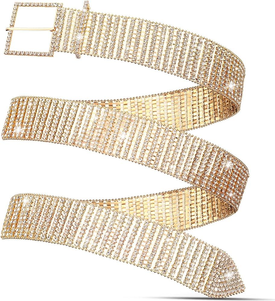 Geyoga Women Rhinestone Belt Glitter Wide Waist Belt with Buckle Shiny Artificial Diamond Belt fo... | Amazon (US)