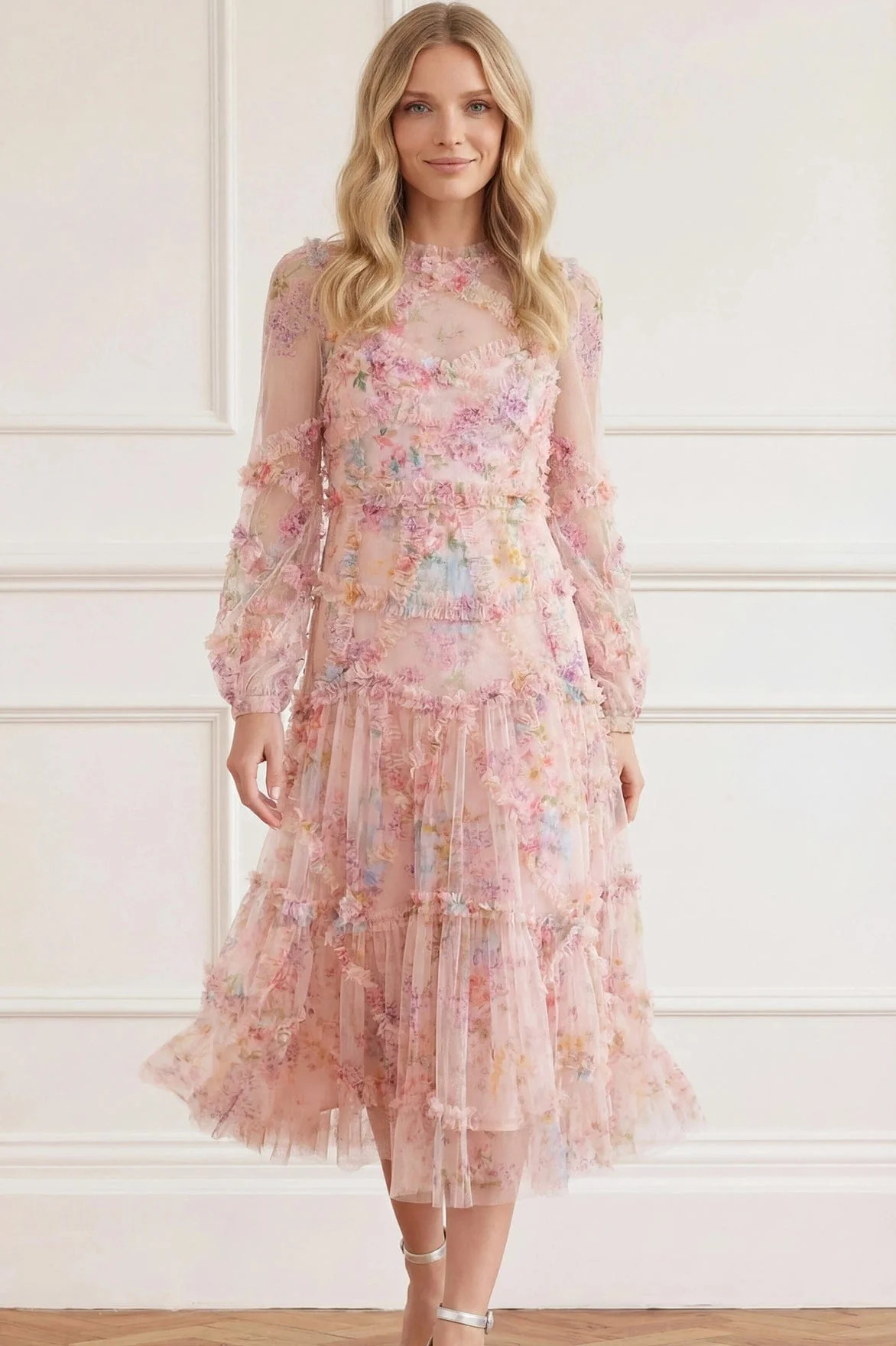 Floral Diamond Ruffle Ballerina Dress | Needle & Thread