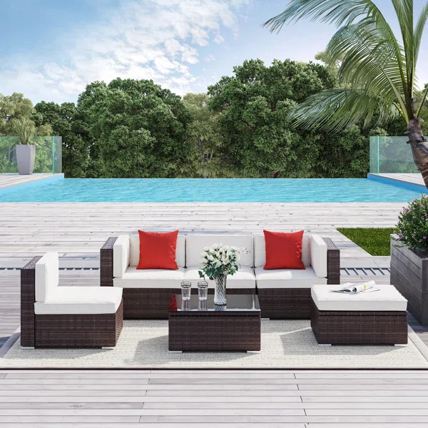 Barnett Wicker/Rattan 4 - Person Seating Group with Cushions | Wayfair North America
