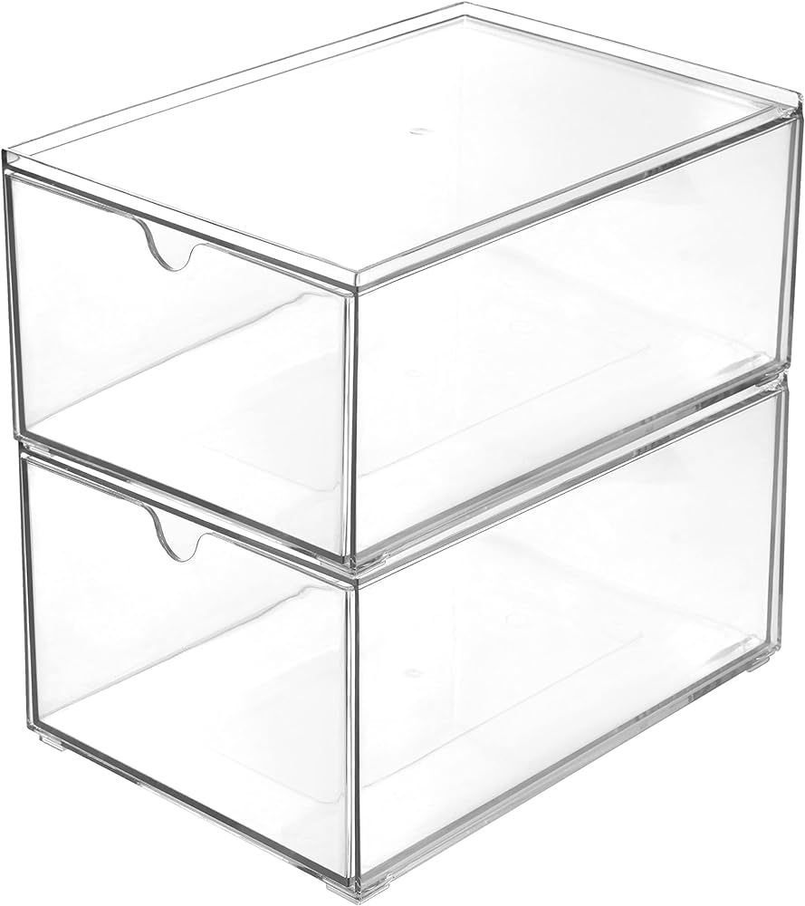 Youngever 2 Pack Stackable Makeup Organizer Drawers, 9" x 6.5" x 4“ Clear Cosmetic Storage Orga... | Amazon (US)