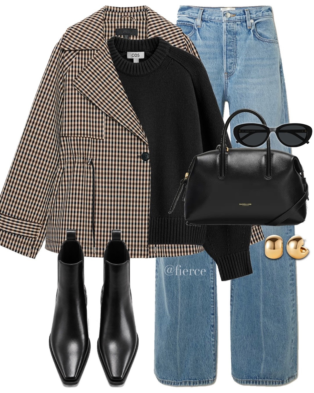 Check jacket black ankle boots blue jeans doctor bag

#LTKuk #LTKautumn #LTKeurope