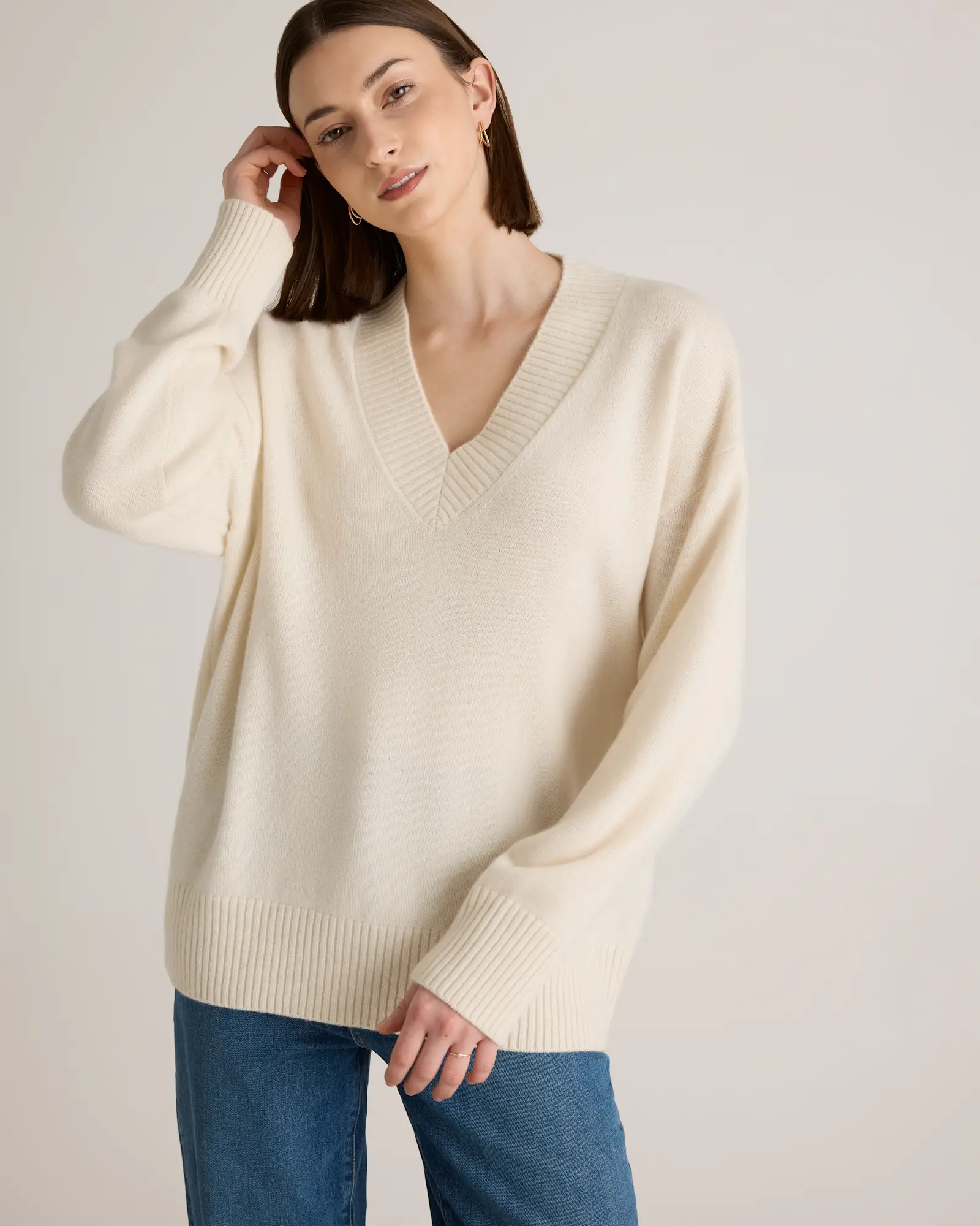 Mongolian Cashmere Oversized V-Neck Sweater | Quince