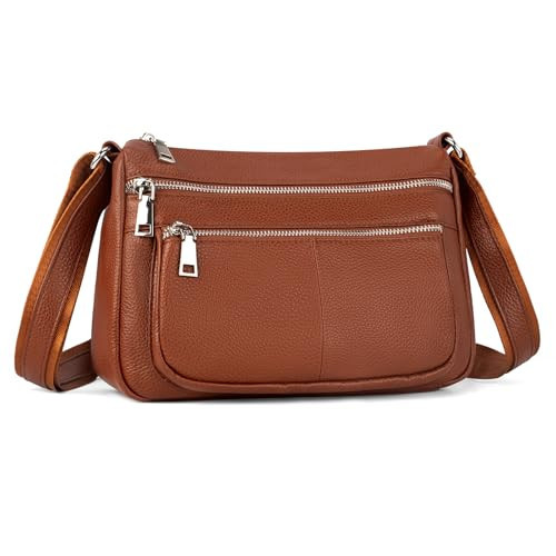 befen Cognac Brown Soft Genuine Leather Crossbody Purse for Women Lightweight Leather Cross Body Shoulder Bags Handbag for Travel | Amazon (US)