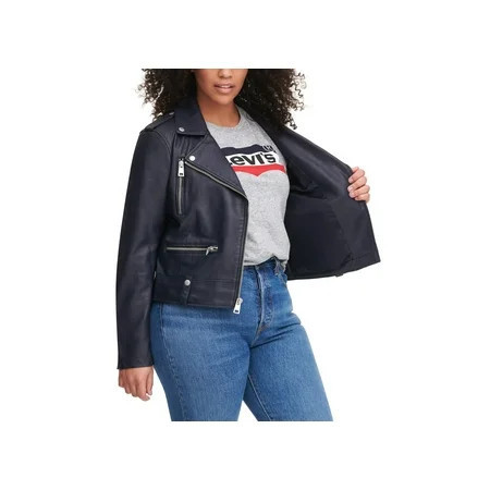Trendy Plus Size Faux-Leather Moto Jacket Navy 2X | Walmart (US)