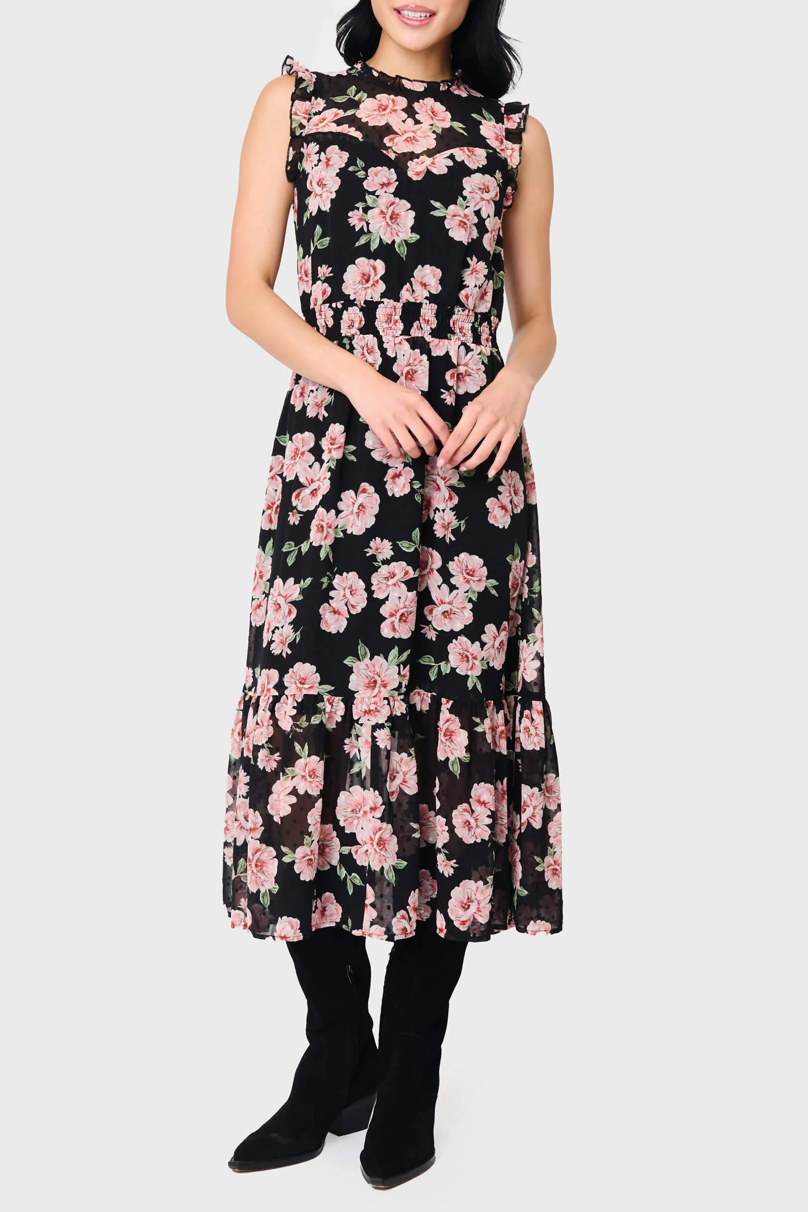 Sweetheart Pin Dot Flutter Sleeve Dress | Gibson