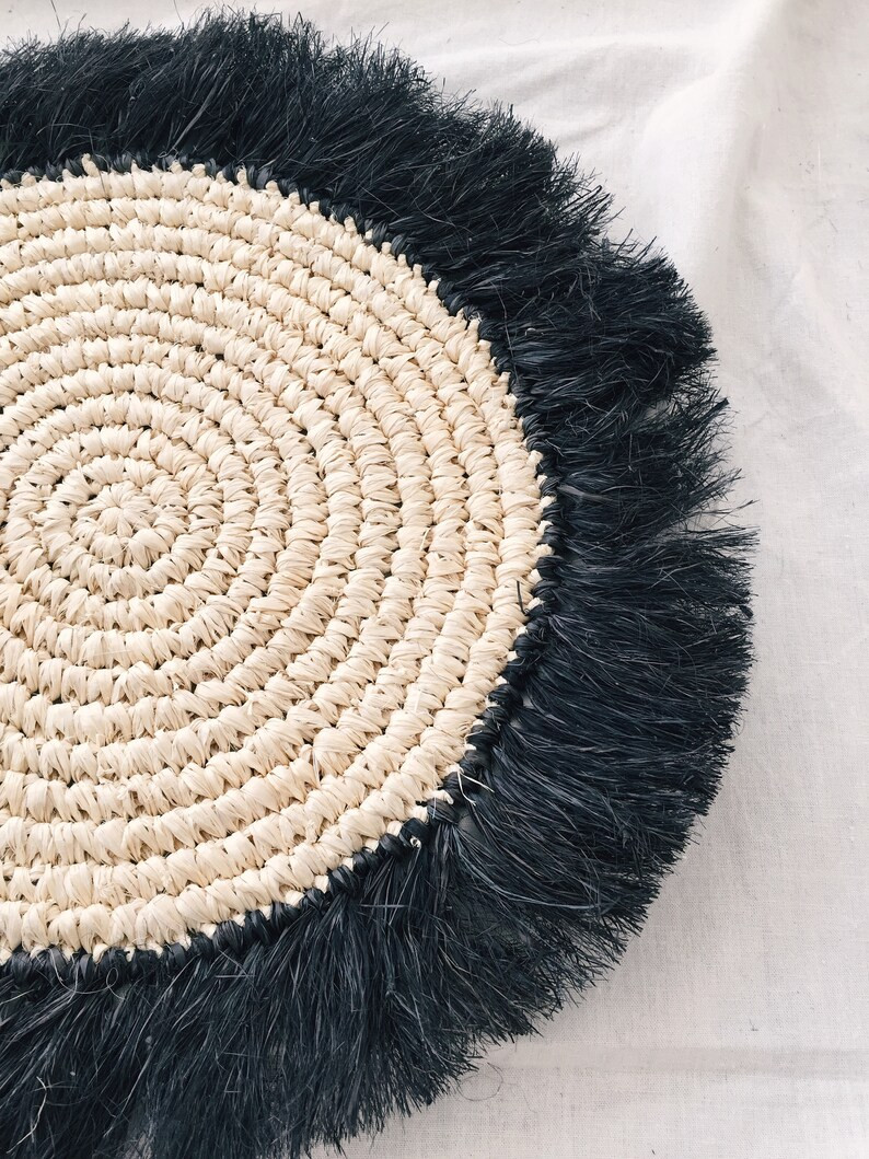 Natural With Black Fringe Placemats Black Raffia Fringe | Etsy | Etsy (US)