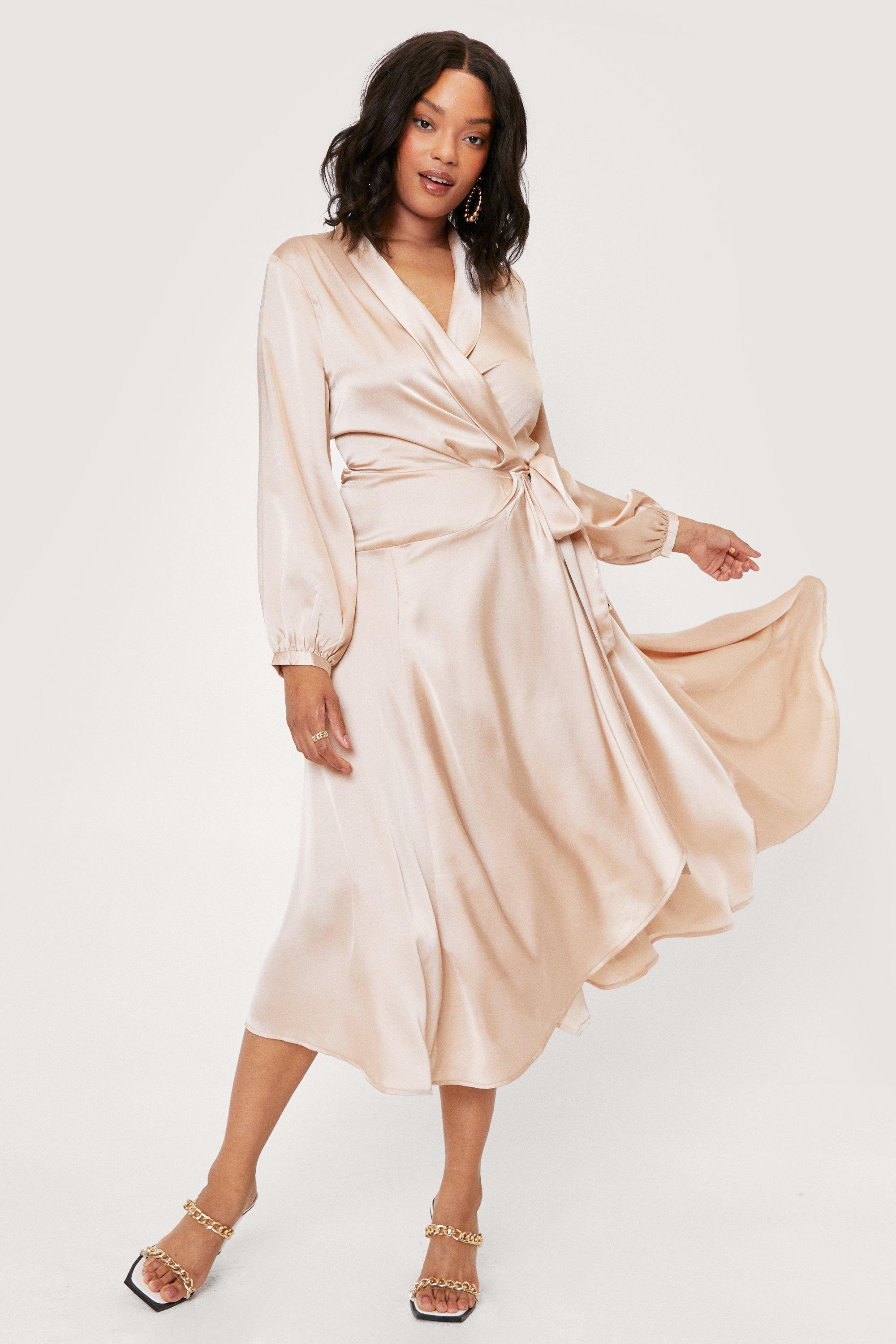 Plus Size Satin Wrap Midi Dress | Nasty Gal (US)