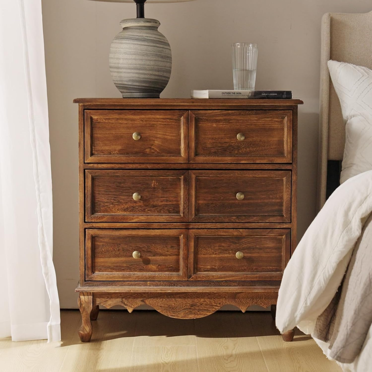 HULALA HOME 3-Drawer Nightstand with Charging Station, Walnut | Amazon (US)