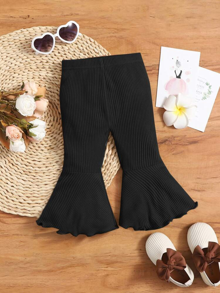 SHEIN Baby Lettuce Trim Flare Leg Pants | SHEIN