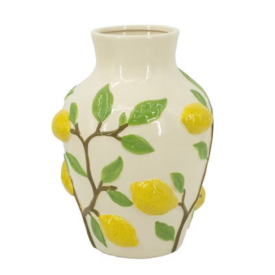 Dexmalle White Ceramic Vase with Vibrant Yellow Lemon Accents | Target