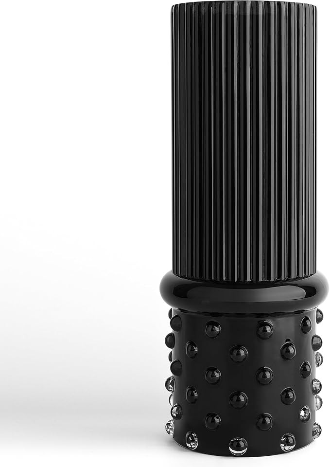 Black Flower Vase, (H: 11.8") Large Black Glass Vase, Ribbed Vase for Bouquets, Living Room, Dini... | Amazon (US)