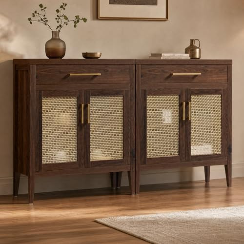 SICOTAS 60" Walnut Sideboard Buffet Cabinet with Adjustable Shelves | Amazon (US)