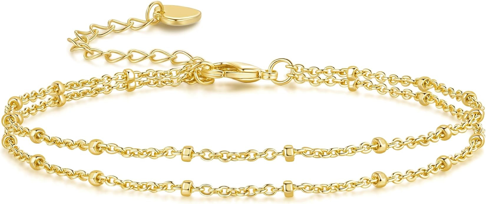 Gold Bracelets for Women 14K Gold Bracelets for Women Beaded Bracelet Two-Strand Structure Trendy... | Amazon (US)