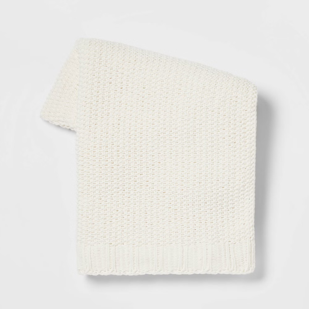 Solid Chenille Knit Throw Blanket Cream - Threshold | Target