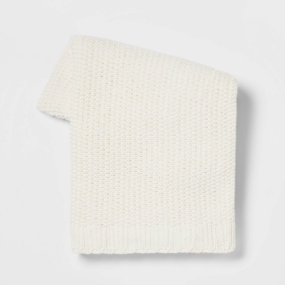 Solid Chenille Knit Throw Blanket Cream - Threshold | Target