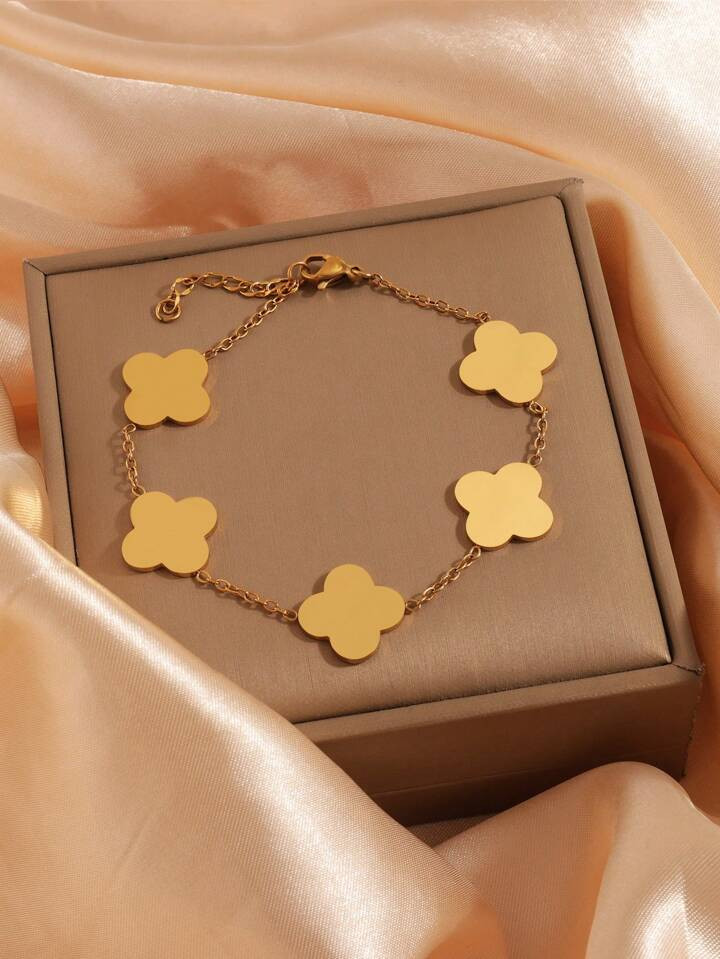 1 PC Of Personalized Light Luxury Design, Simple Stainless Steel Glossy Lucky Flower Bracelet, Su... | SHEIN