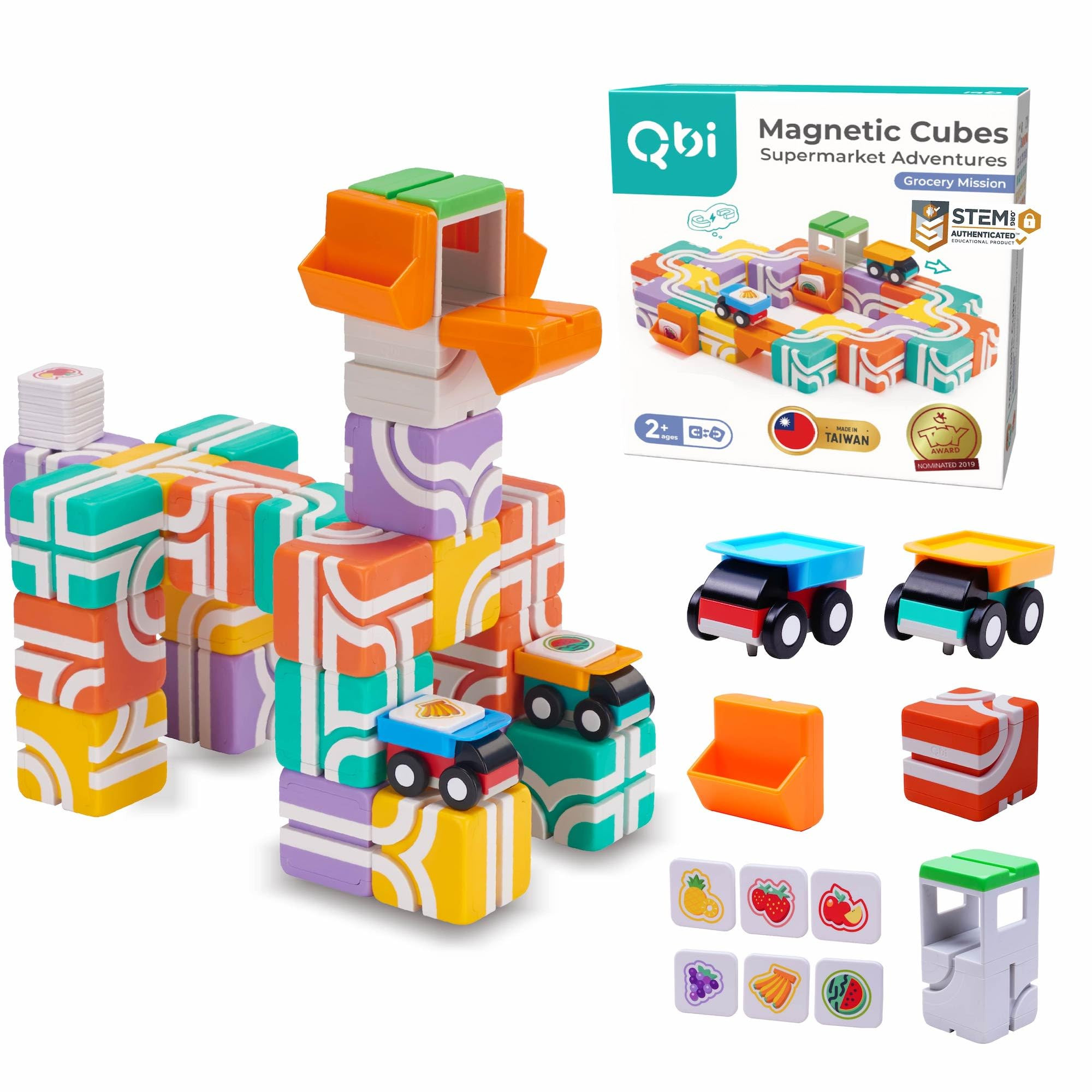 QBI Magnetic Blocks for Toddlers Ages 2-4｜STEM Magnetic Building Blocks with Trucks & Fruit Til... | Amazon (US)