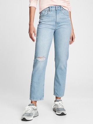 Sky High Distressed Straight Leg Jeans with Washwell™ | Gap Factory