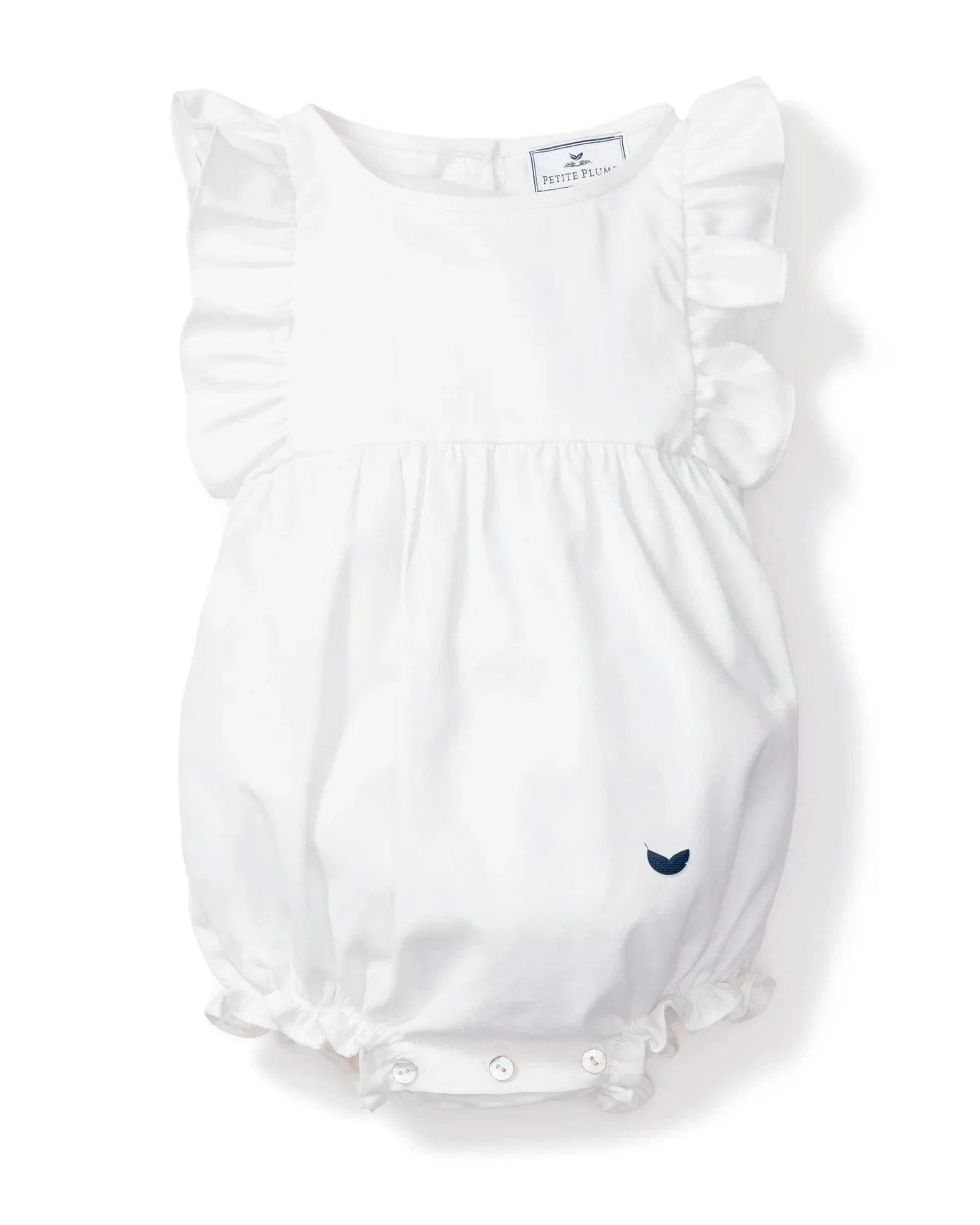 Baby's Twill Ruffled Romper in White | Maisonette