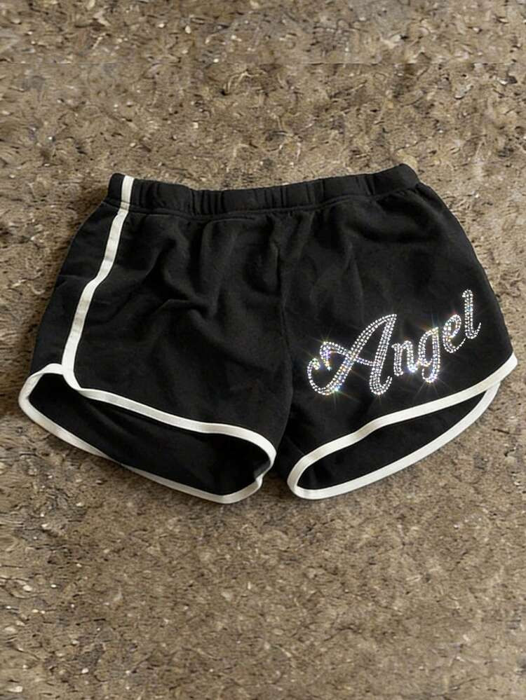 Y2K Women's Angel Rhinestone Shiny Shorts, Women's Casual Short Bottoms, Suitable For Summer Outings, Parties And Daily Wear | SHEIN