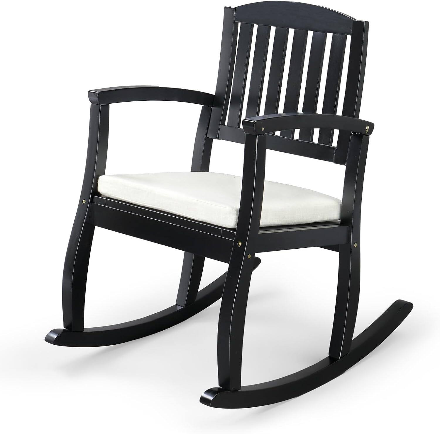 Winado - Wooden Rocking Chair with Cushion, Comfortable Backrest Rocker Supports Up to 450LBS for Outdoor Indoor Porch Balcony - Black | Best Buy U.S.