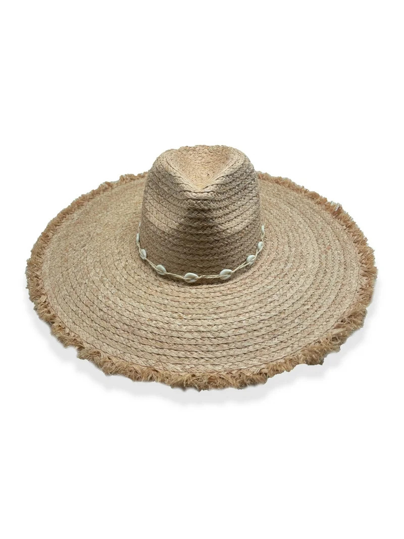 Time And Tru Women's Shell Fringe Straw Hat, OSFM, Natural | Walmart (US)
