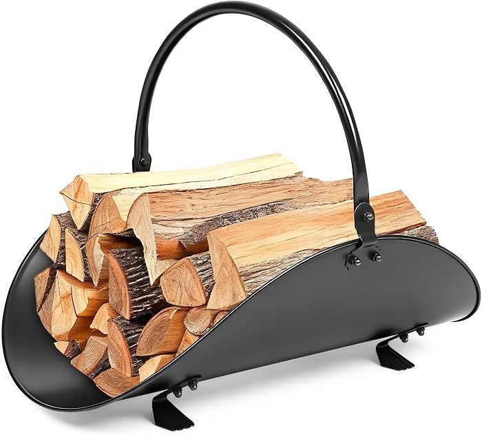 AMAGABELI GARDEN & HOME Fireplace Log Holder Indoor Firewood Basket Holder Carrier Metal Wood Rac... | Amazon (US)