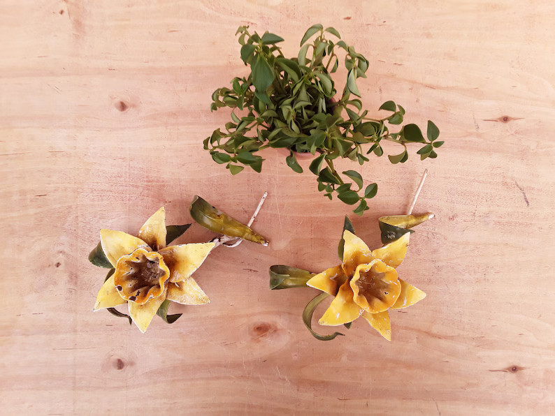 Vintage Toleware Candleholders Floral Toleware Candlestick Holders Cottage Chic Home Decor Yellow... | Etsy (US)