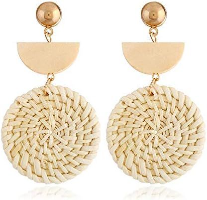 Rattan Earrings for women Summer Rattan Hoop Wicker Straw Earrings Handmade Beach Jewelry Woven R... | Amazon (US)