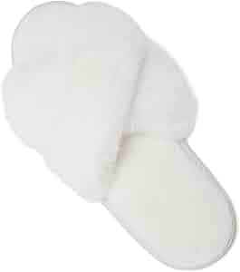 Womens-Slippers-Fuzzy-House-Shoes Indoor Open Toe Cross Band Soft and Fluffy Cozy Slide Sandals | Amazon (US)