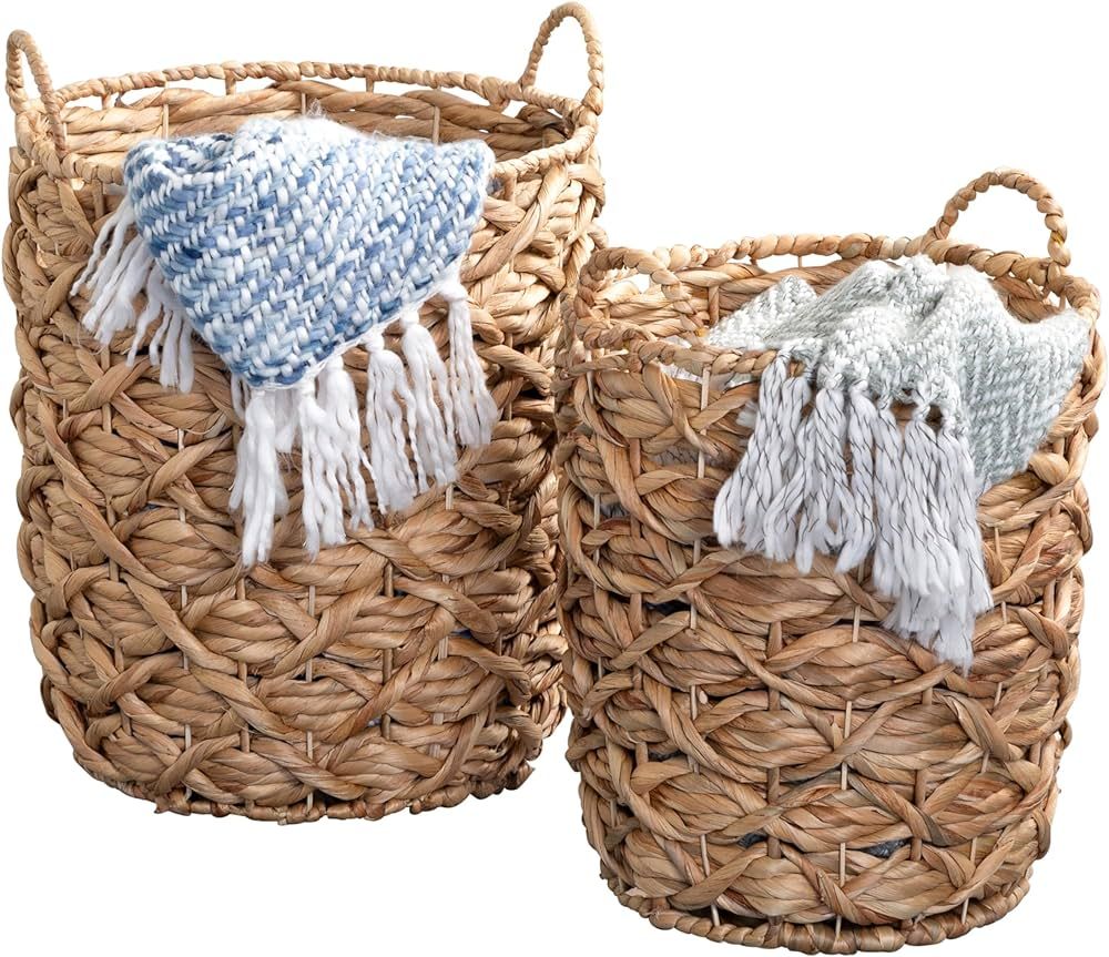 Amazon.com: Honey-Can-Do Set of 2 Round Decorative Wicker Baskets with Handles for Storage, Natur... | Amazon (US)