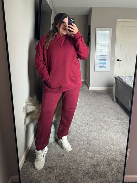 Under $20!!!! Walmart lounge set that is literally so comfy!! do not size up for the oversized fit it comes that way already, in a size XL but should have done large.  Matching sweatsuit, matching lounge set, unisex sweatsuit workout set, casual outfit, running errands, midsize mom, stay at home mom

#LTKfindsunder50 #LTKmidsize #LTKfitness