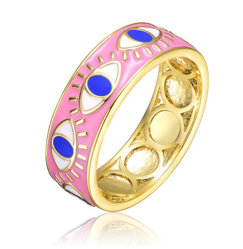 14K Gold Plated with Pink Enamel having Eye Shaped design Band Ring for Kids/Teens | Shop Simon