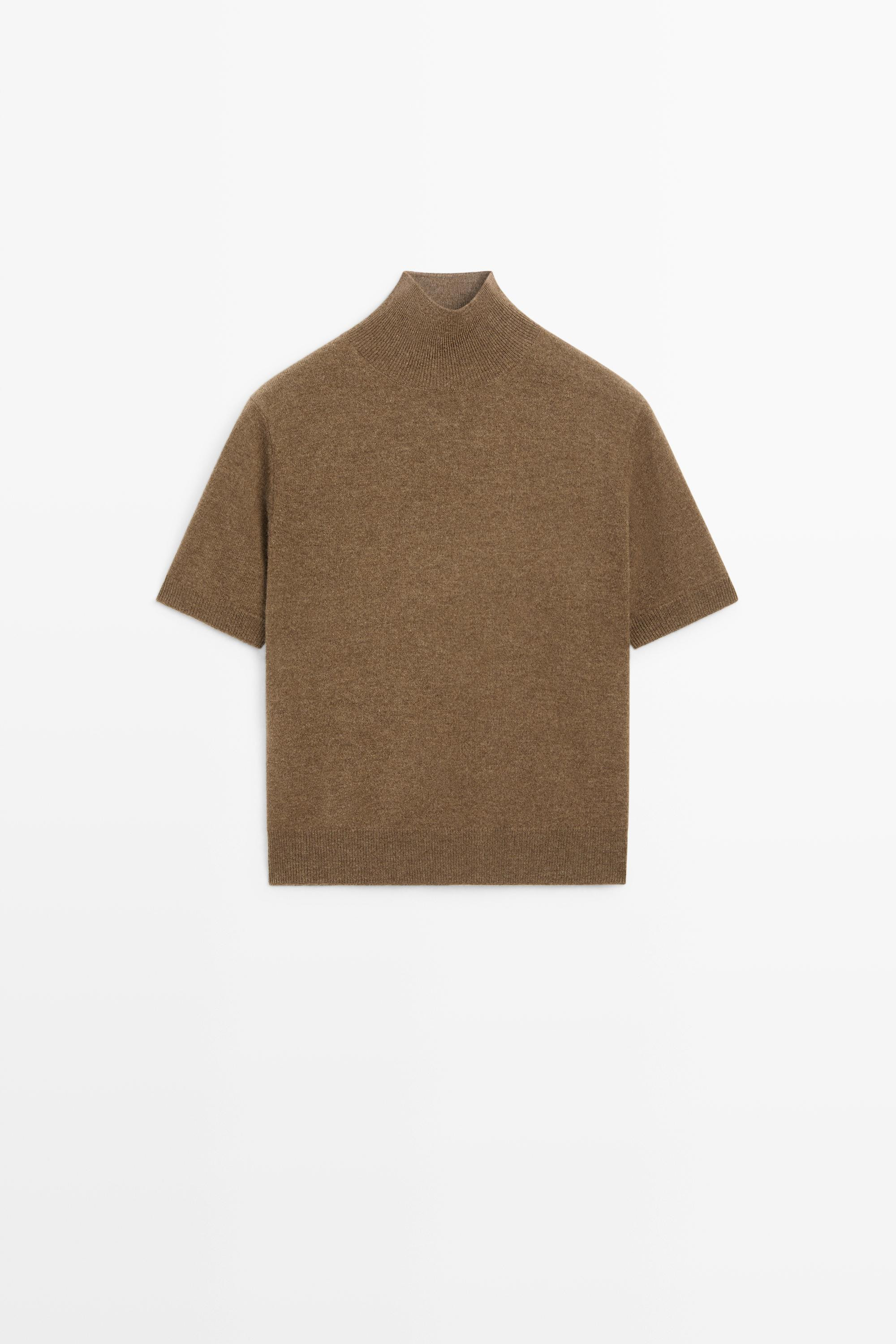 Wool-cashmere blend short sleeve knit sweater | Massimo Dutti UK