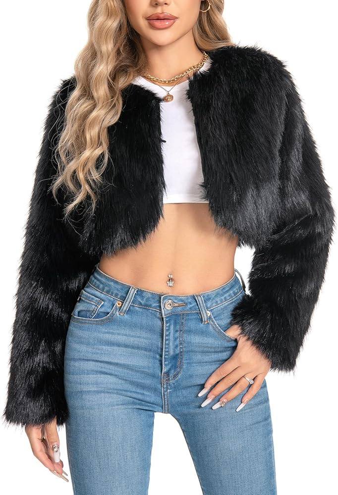 Fur Coats For Women,Plus Size Cropped Faux Fuzzy Jacket Fluffy Fall Coat. | Amazon (US)
