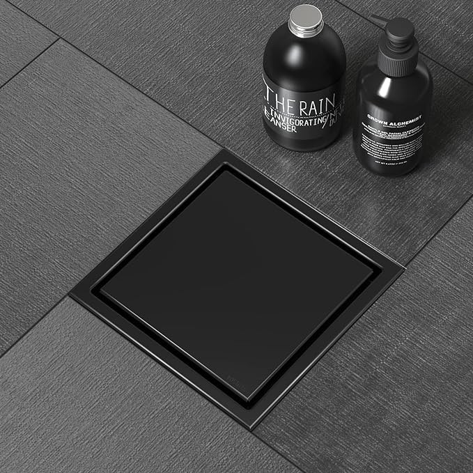 WEBANG 4 Inch Shower Square Drain Black Floor Drain with Flange Reversible 2-in-1 Cover Tile Inse... | Amazon (US)
