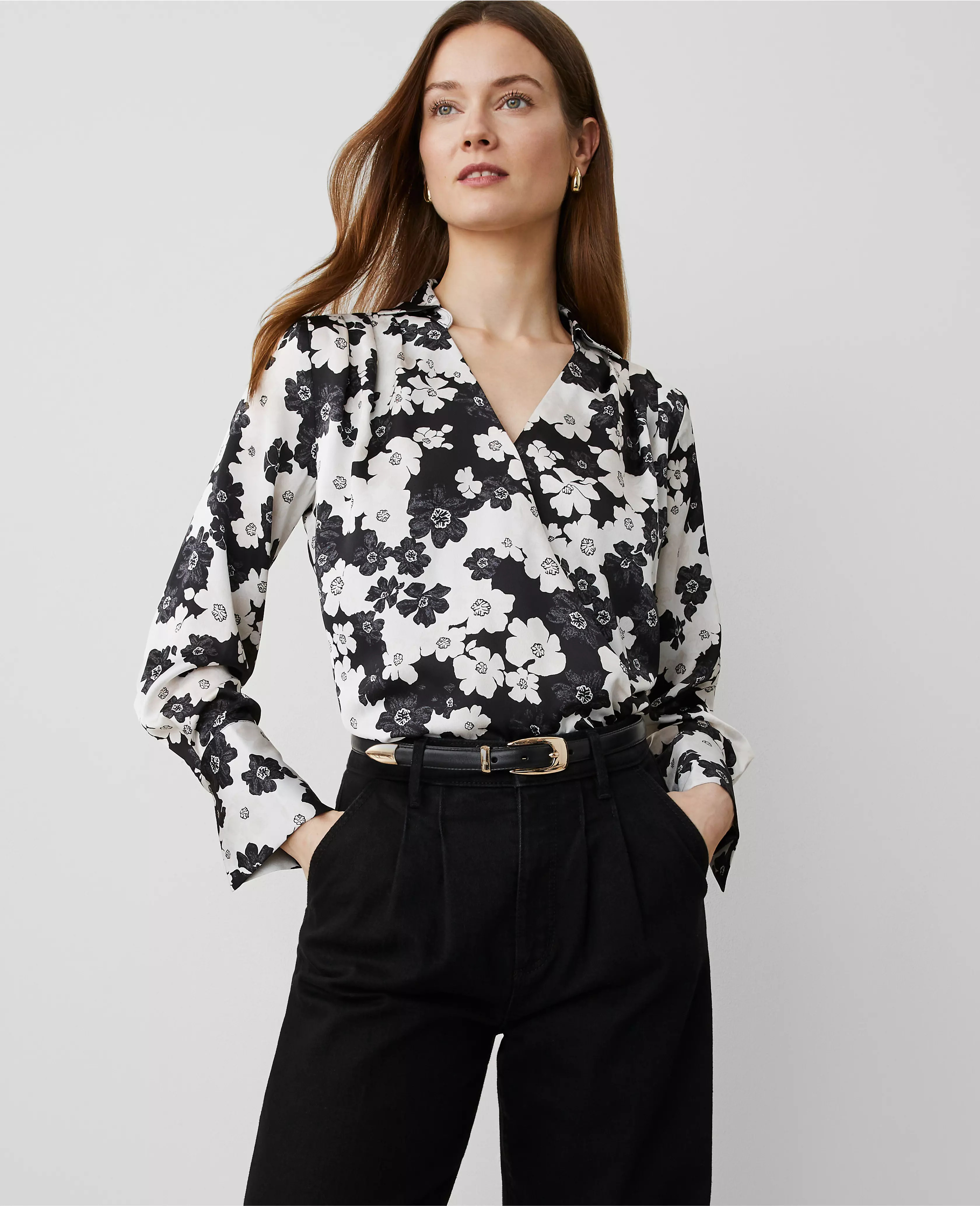 Floral Satin Wrap Bodysuit | Ann Taylor