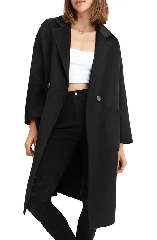 Belle & Bloom Publisher Double Breasted Wool Blend Coat in Black at Nordstrom, Size Medium | Nordstrom