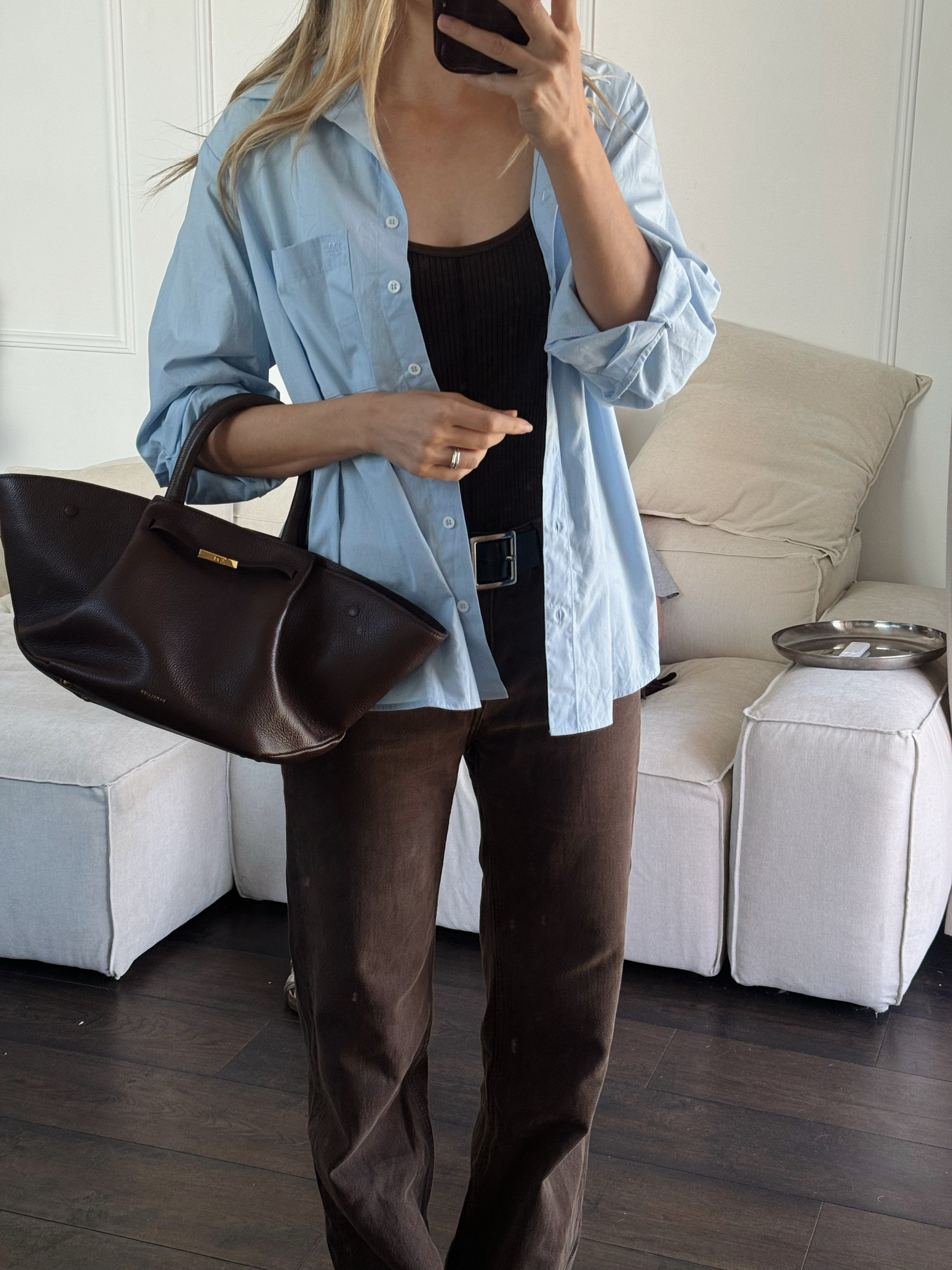 Casual Friday 🫶🏼 belt by #nakedvice, jeans by #zara, bodysuit by #nagnata bag by #demellier, blue shirt by #moneme

#LTKstyletip #LTKbag #LTKaustralia