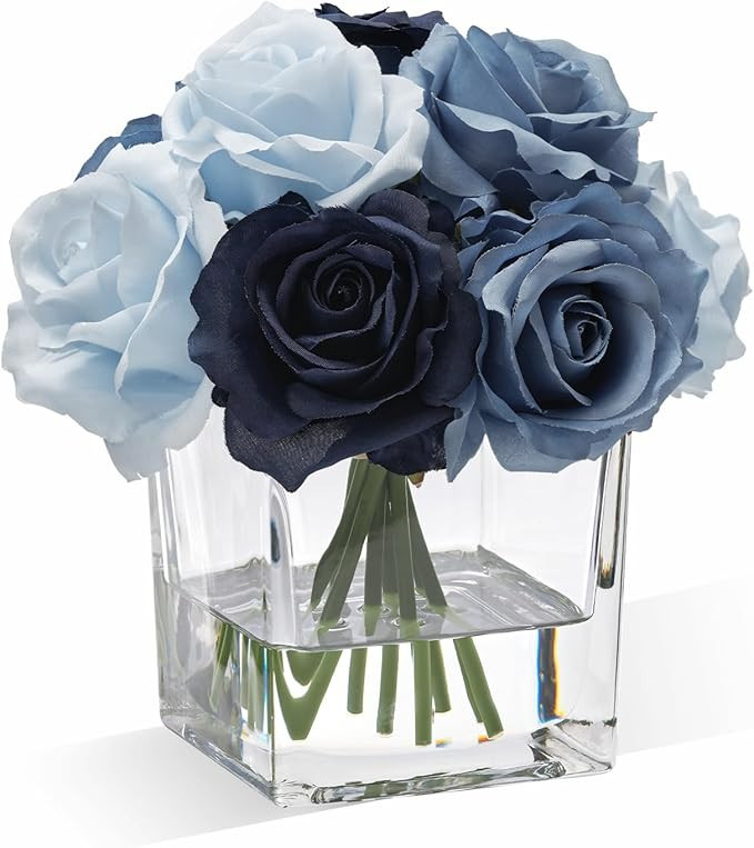 WELL KNOWN Rose Artificial Flowers in Vase with Faux Water, Silk Rose Table Centerpieces for Home... | Amazon (US)