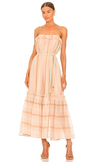 Ruffle Hem Long Dress in Biscuit | Revolve Clothing (Global)