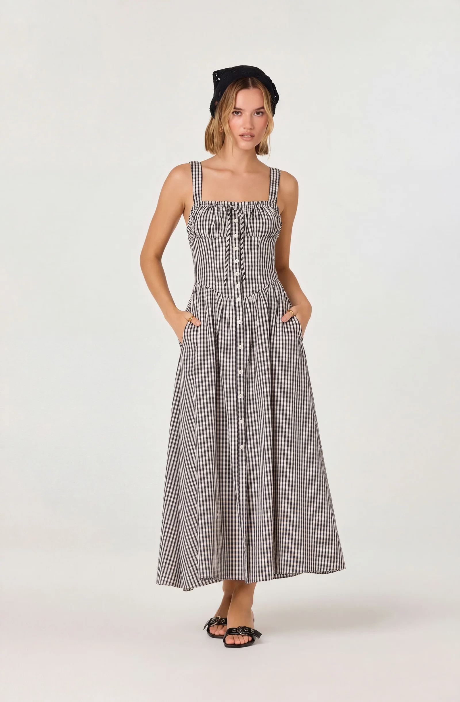 Temperance Gingham Check Maxi Dress - Black gingham / XS | ASTR The Label (US)