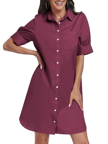ANRABESS Womens Button Down Shirt Dress with Pockets Short Sleeve Loose Business Casual Summer Be... | Amazon (US)