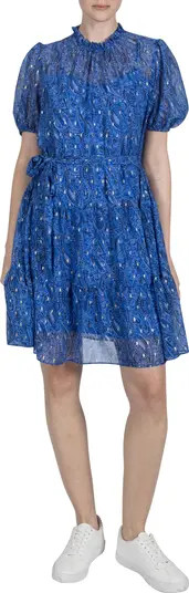 Foil Crinkle Puff Sleeve Chiffon Dress | Nordstrom