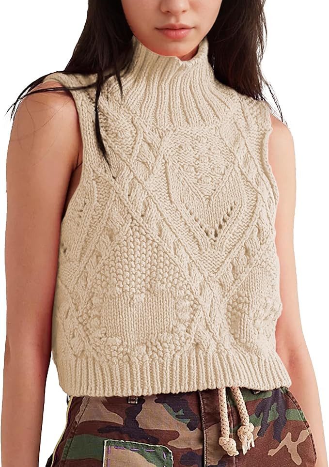 Hixiaohe Turtleneck Crochet Sweater Vest Fall Fashion Knit Sleeveless Tank Tops for Women Lightwe... | Amazon (US)